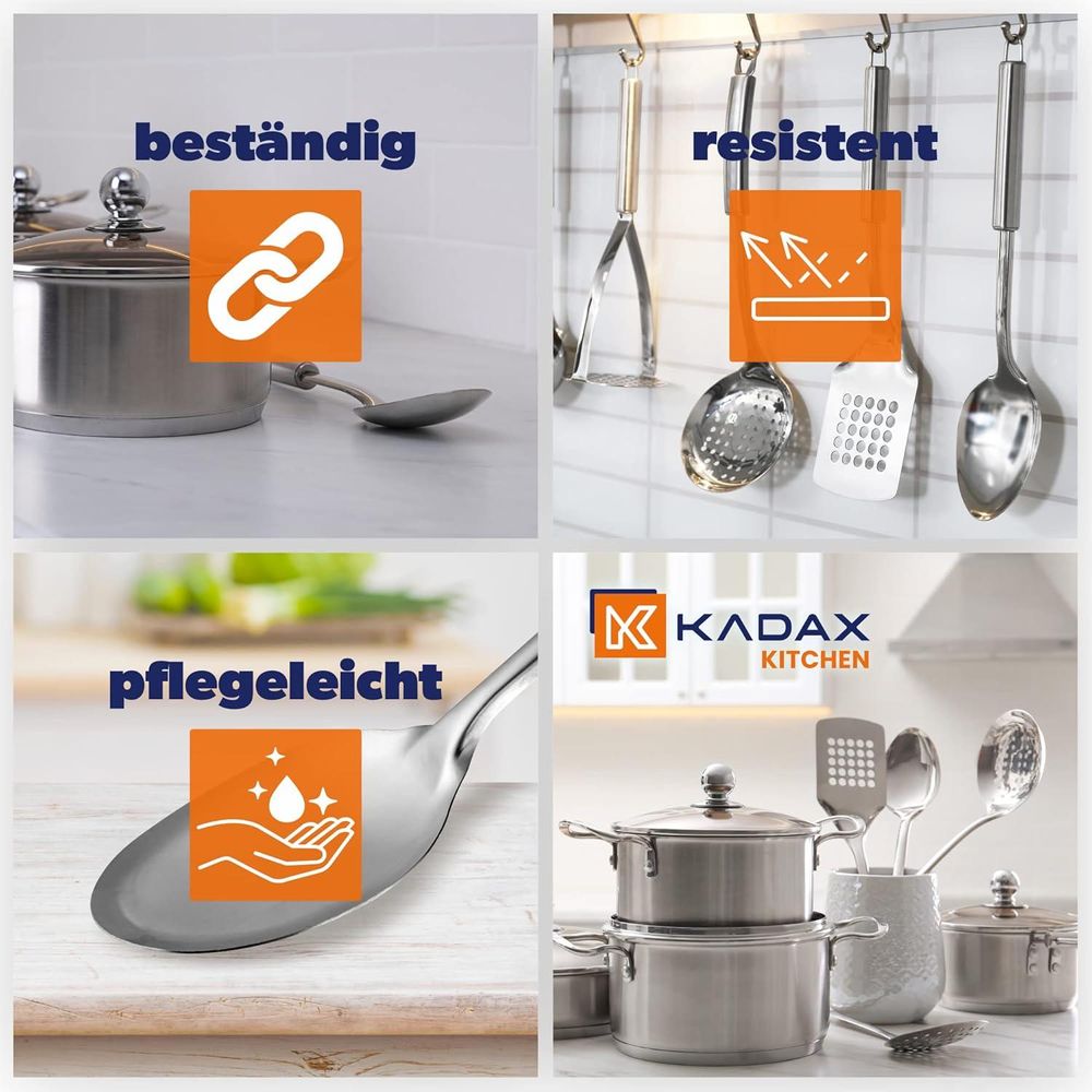 KADAX Servierlöffel "Thiat", großer Salatlöffel aus Edelstahl, langer Stiel, silber, 33 cm, 2 Stück