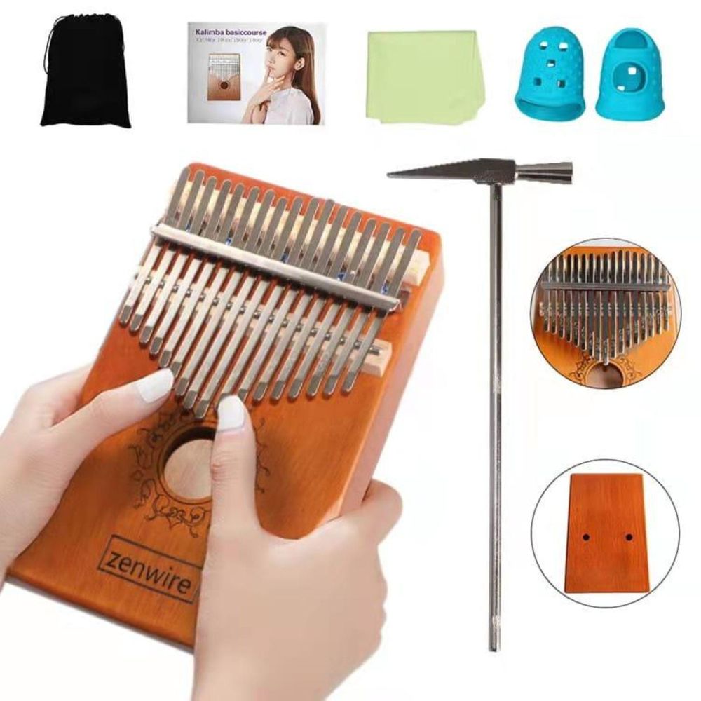 Kalimba - instrument afrykański - 17 klawiszy - drewno brązowe - Zanza Mbira - pianino kciukowe