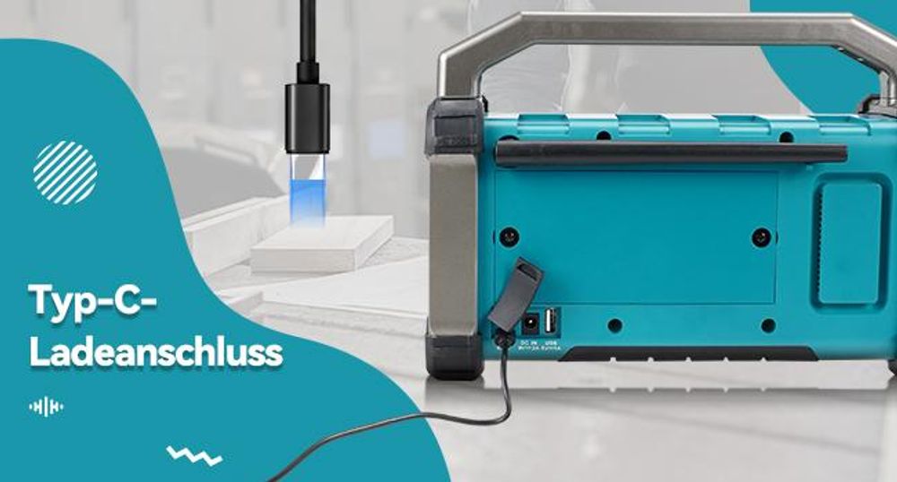 Retekess TR637 Baustellenradio mit Bluetooth, FM AM mit 5000 mAh leistungsstarkem Akku, IP54 staubdicht und wasserdicht mit USB-Ladegerät Tragegriff