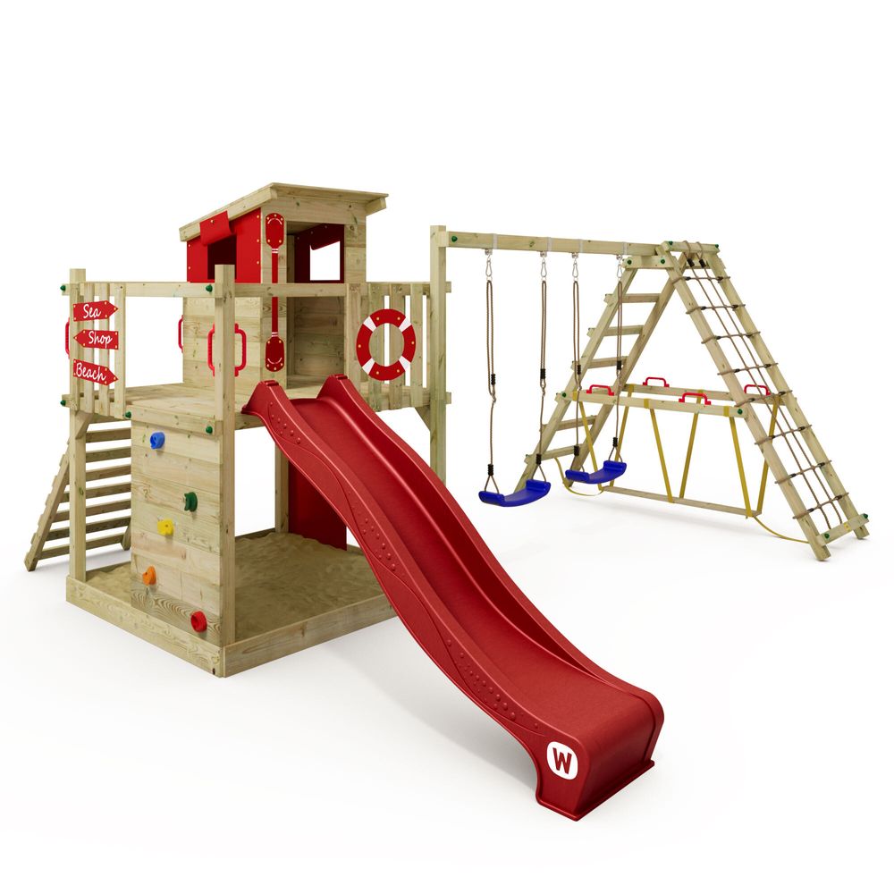 Kletterturm Wickey Smart Surf mit Rutsche und Kletteranbau in Rot