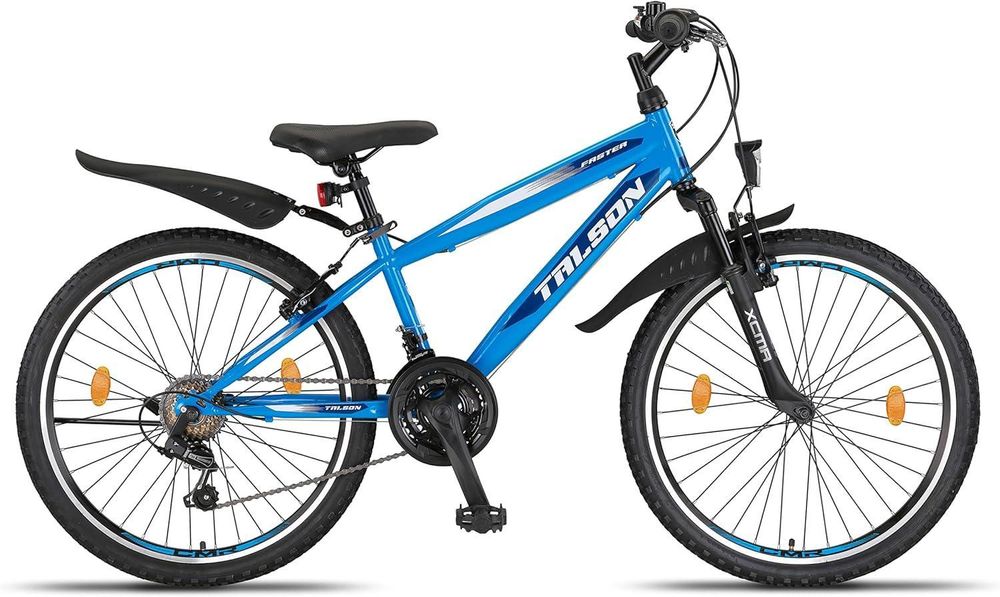 24 Zoll Kinderfahrrad mit Gabelfederung & Beleuchtung 21-GANG SHIMANO MTB FASTER Blau