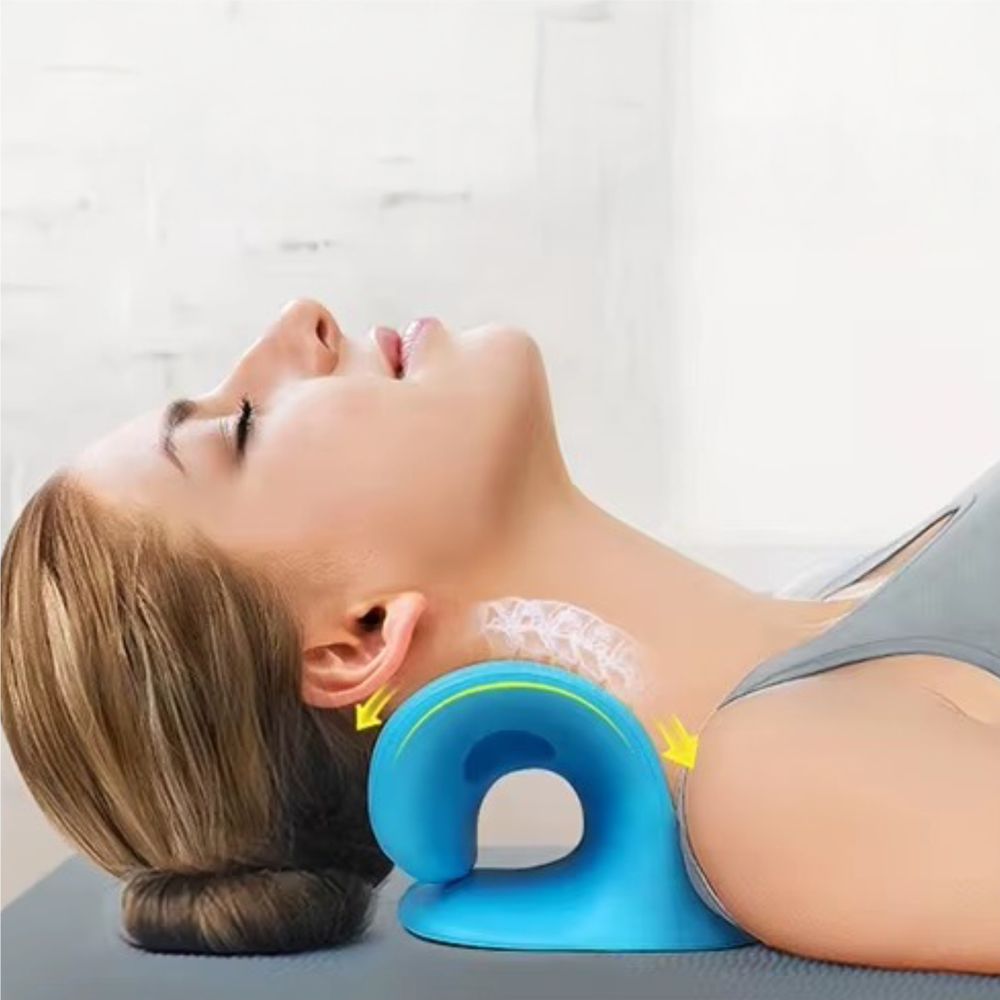 Nákrčník a masážní polštářek pro relaxaci, ergonomická pomůcka při bolestech krku, korekce krční páteře pomocí masážních bodů, EVI SPORT Blue