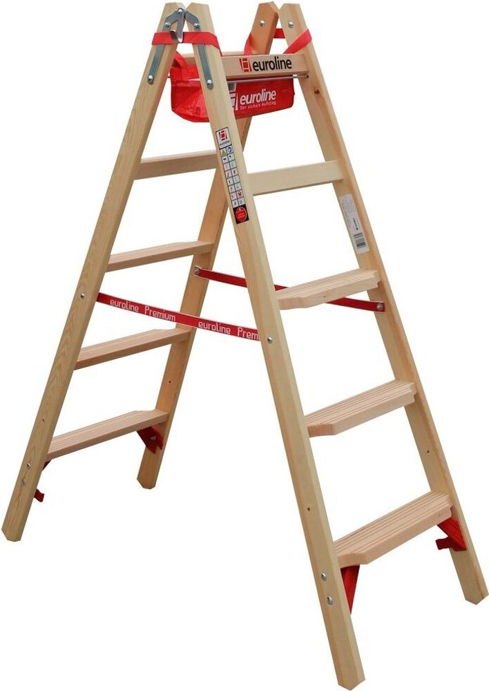 Euroline Holz Stufenstehleiter mit Comfort-Stufen mit Werkzeugablage 2x5 Stufen