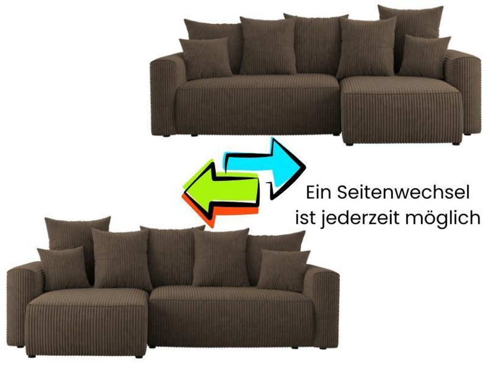 Ecksofa mit Schlaffunktion, ANTONIO DENVER - 238x142x73cm, Ottomane rechts/links, L-Form, Schlaffunktion & Bettkästen - Grün
