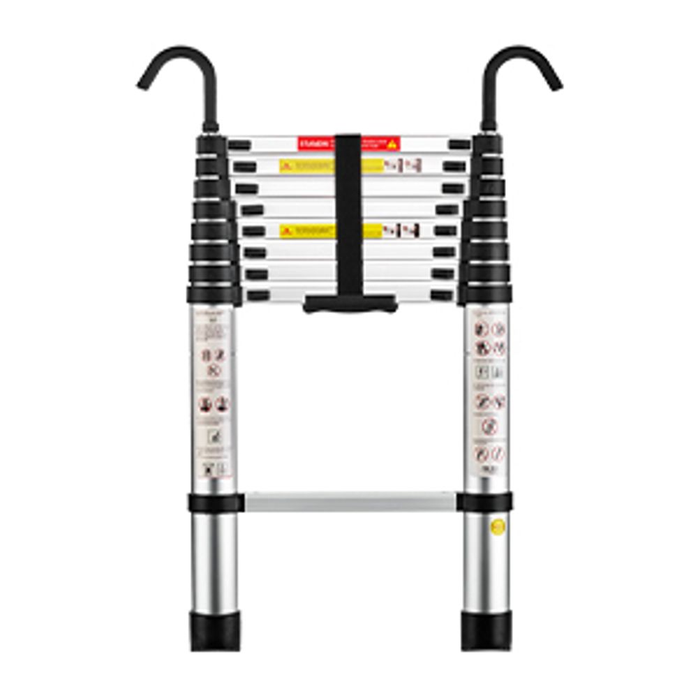 STANEW Teleskopleiter Aluminium 2,6m,Rutschfester Klappleiter Stehleiter Mehrzweckleiter, Abnehmbare Armlehne, Ausziehbare Leiter, Multifunktional Ladder, Maximale Belastbarkeit 150 kg