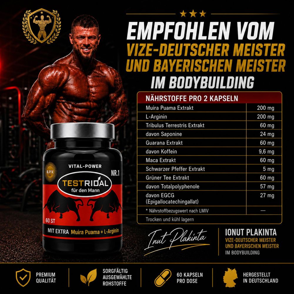 BPV® Testridal Nahrungsergänzungsmittel Kapseln mit Muira Puama und L-Arginin, 60 Kapseln