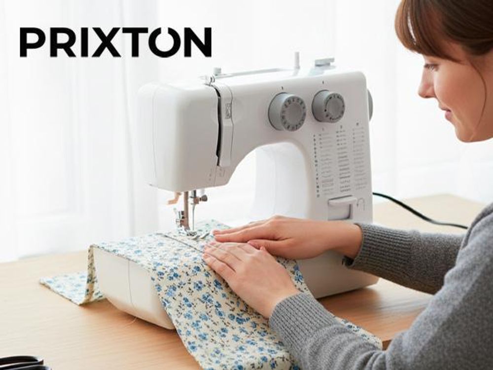 PRIXTON Nähmaschine P135, 45 Stiche, 4 Stufen Automatikknopfloch, Automatischer Einfädler, Elastischer Zickzack, zwei Geschwindigkeiten