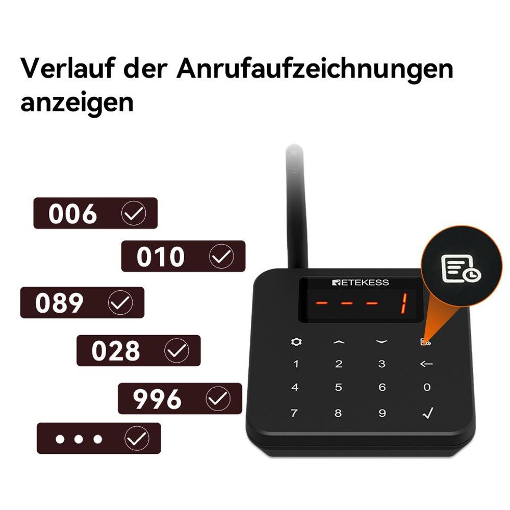 Retekess TD186 Restaurant Pager System, 20 Pager, 600 m, Kippdesign, 64 Rufkombinationen, automatische Weckfunktion, für Restaurant Bars Café
