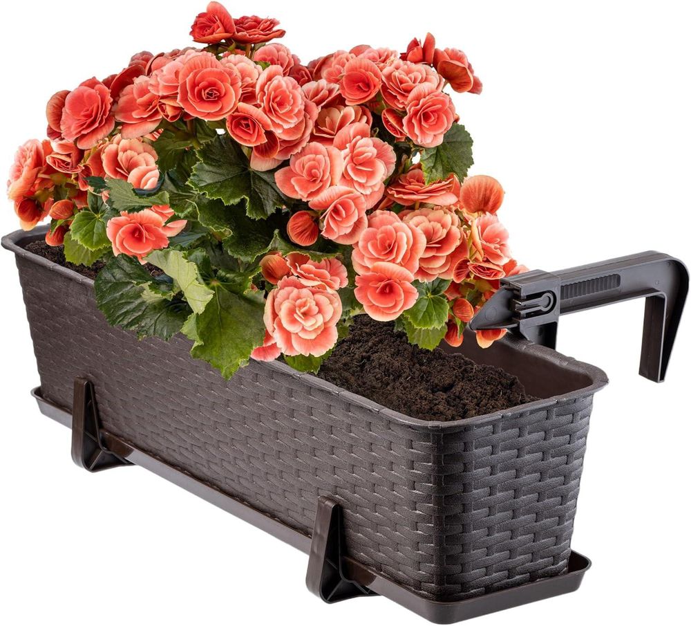 KADAX Balkontopf mit Untersatz "Frette", Balkonkasten mit Wasser Öffnungen, 60cm, Braun