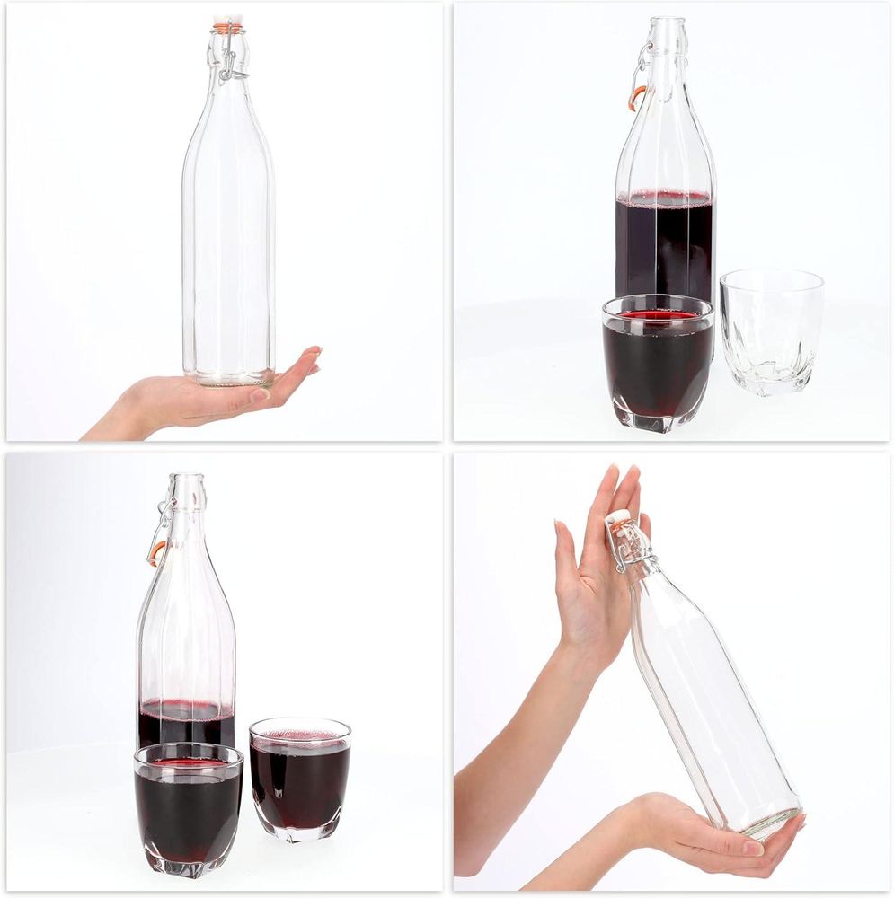 KADAX Universale Flasche mit Bügelverschluss "Tore", Glasflasche, Saftflasche, Transparent, 1000 ml, 3 Stück