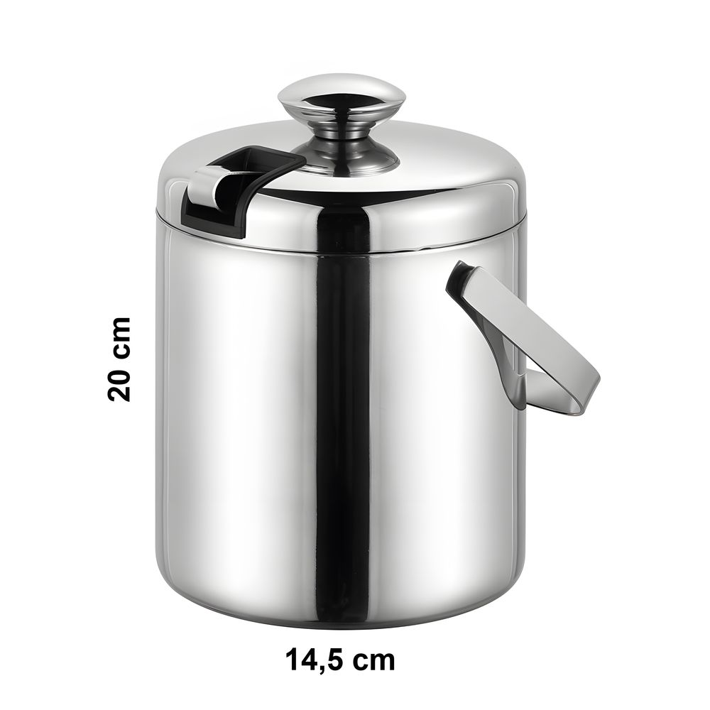 Eiseimer aus Edelstahl mit Deckel & Zange Eiswürfelbehälter Eisbehälter Serviereimer Doppelwandig 1.3 Liter Silber Retoo