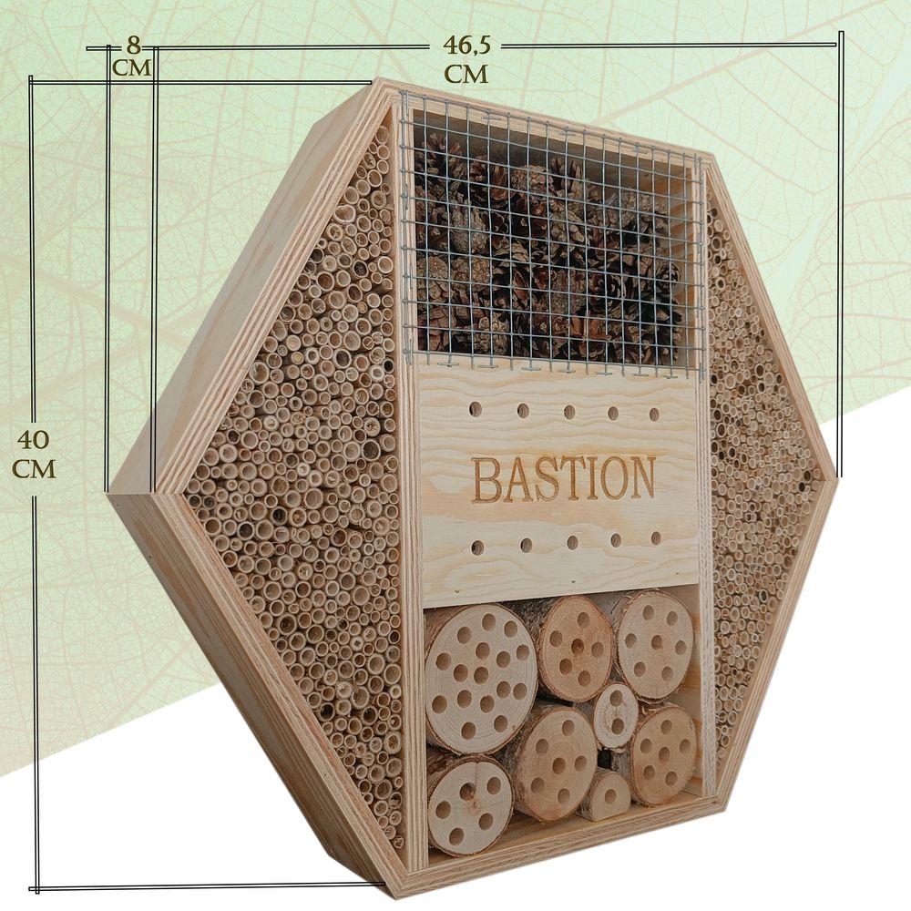 Dokkodo Insektenhotel Bastion XL aus massivem Holz mit Maßangaben