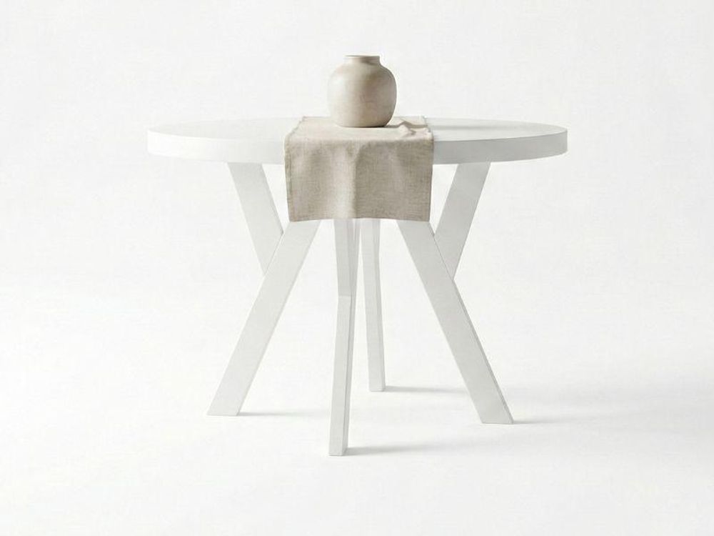 Runder Ausziehbarer Tisch für Esszimmer, PERO, Loft-Stil, Skandinavische, Durchmesser: 90 / 190 cm, Farbe: Kaschmir / Weiß