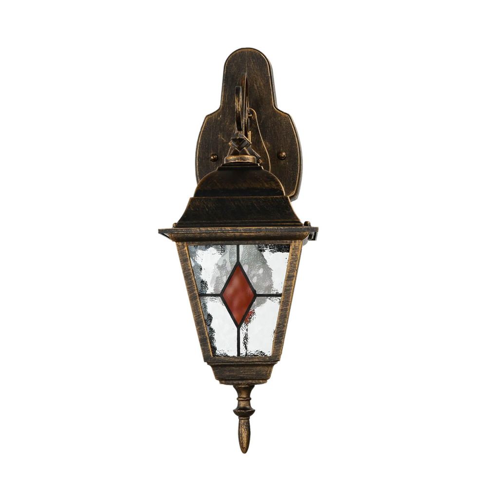 Außenwandlampe in Kupfer Antik mit dekorativem Buntglas für stimmungsvolle Fassadenbeleuchtung