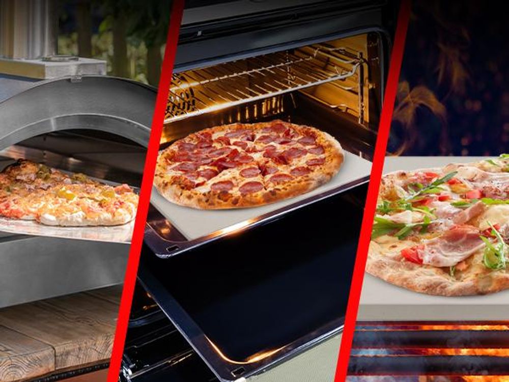 Heidenfeld 5in1 Pizza-Set | Pizzastein für Backofen, Gasgrill, Holzkohlegrill - 2in1 Pizzaschieber - Pizzaschneider - Holzgriffe - Pizza-Zubehör