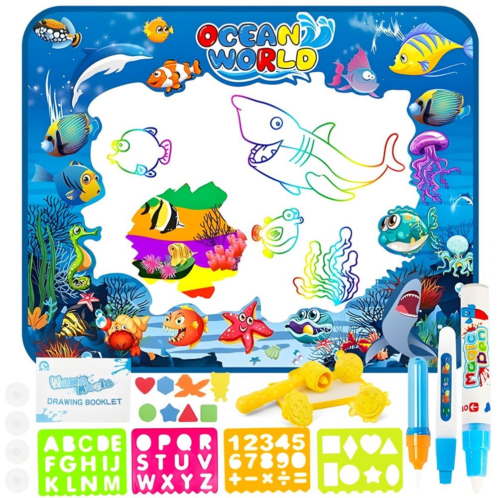 Wasser Doodle Matte 100x80cm - Magic zeichnung Mat für Kinder mit 2 Wasserstift, Wasserpinsel, XXL Malmatte, fleckenfreien Malspaß für Toddler – Retoo