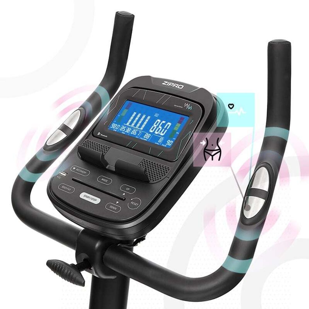 Zipro Ergometer Heimtrainer Flame WM – Bluetooth Fitnessbike kompatibel mit Kinomap & iConsole+ Elektrischer Widerstand Belastbar & USB Ladeport