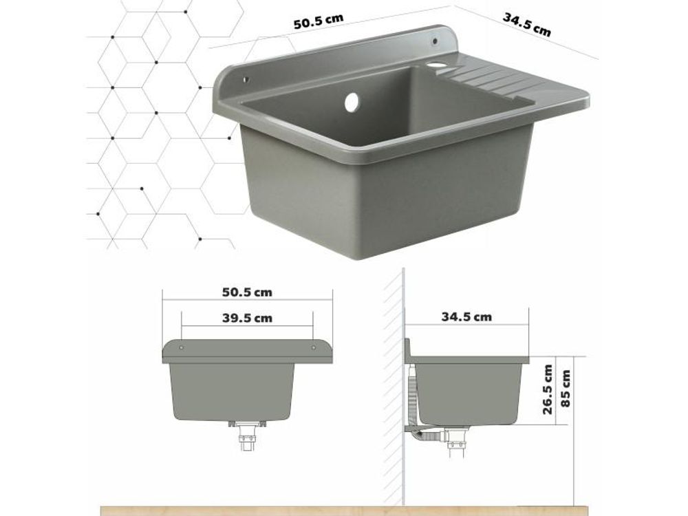 GOSPO Ausgussbecken "Tornio",Spülbecken mit Mischbatterie, Waschbecken 50cm, Graphit