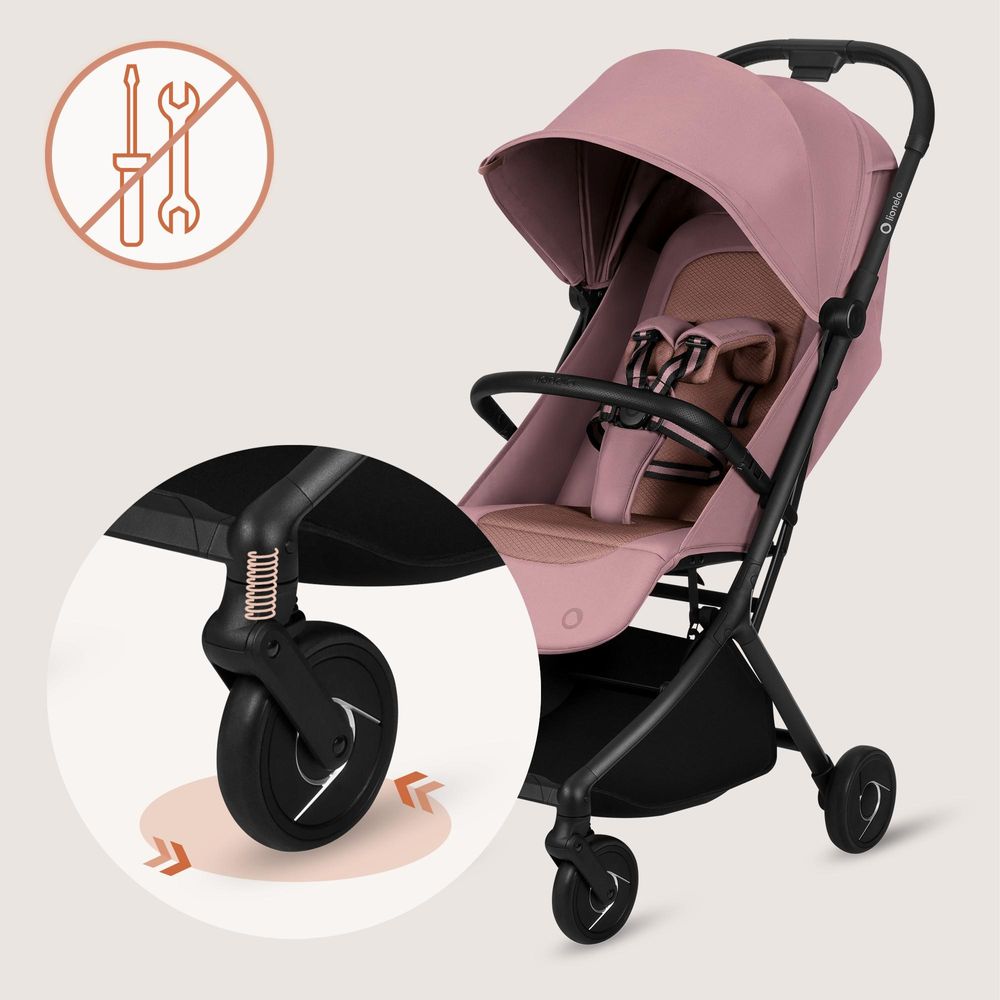 Lionelo Sia Buggy ultraleicht 5,9 kg, kompakt klappbar 18x51x49 cm, Einhand-Faltung, UPF50+, ER-Räder, Dri-Seat, Zubehör-Set - Rosa
