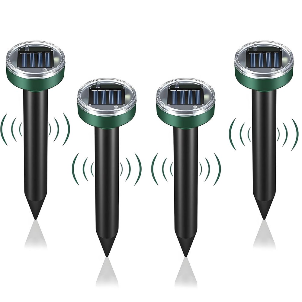 Ultrasonic Maulwurfsabwehr, 4 Stück, variable Frequenz 400-1000 Hz, solarbetrieben, für Garten, Feld und Rasenflächen, effektiv gegen Maulwürfe Retoo