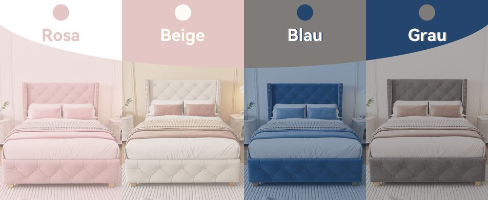 MODFU Polsterbett 90×200cm mit Lattenrost und Kopfteil, Einzelbett Jugendbett mit Holzbeine, Samt, Beige(Ohne Matratze)