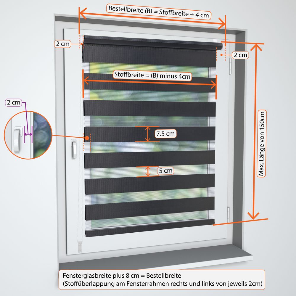 Doppelrollo DuoRollo Klemmfix ohne Bohren Seitenzug Fenster Rollo cremeweiß 65cm (61cm Stoffbreite) 150 cm