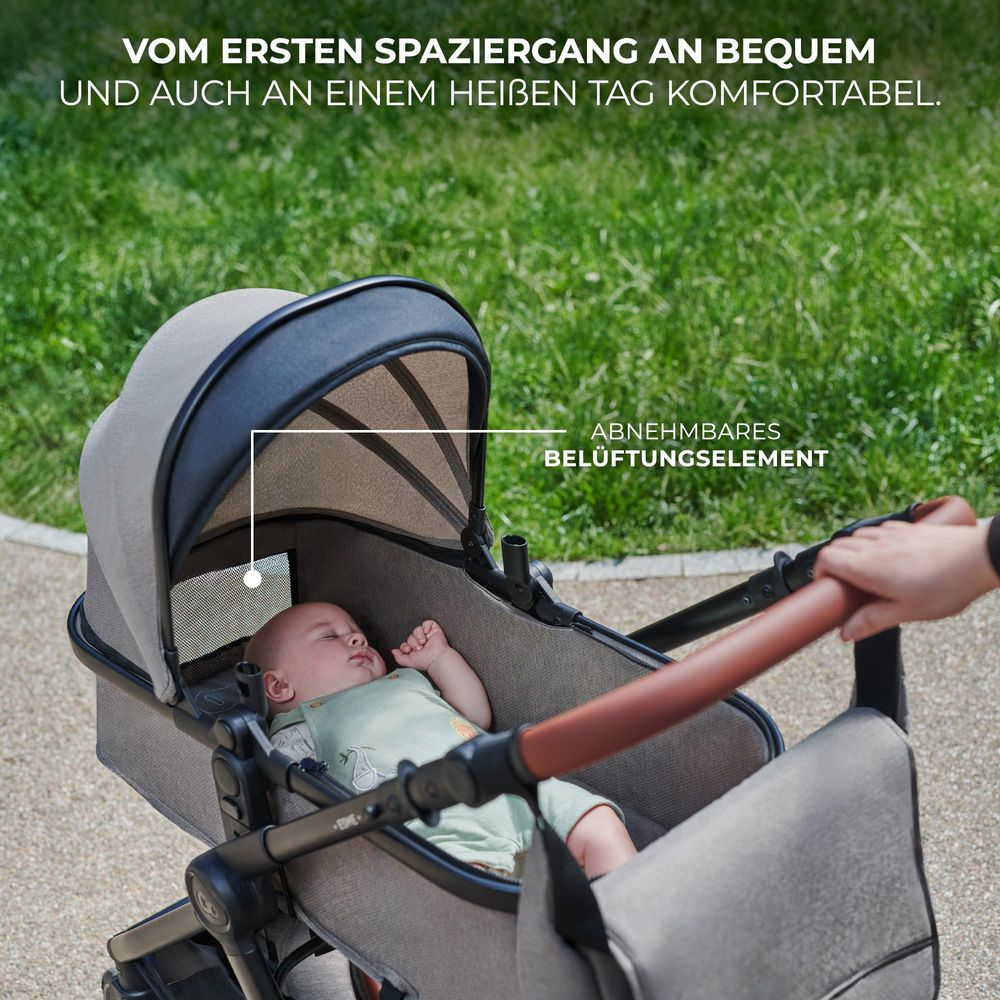 Kinderkraft ESME - multifunktionaler 3-in-1-Kinderwagen - bis 25 kg - Babywanne mit Belüftung - Travel System - große geländegängige Räder - Schwarz