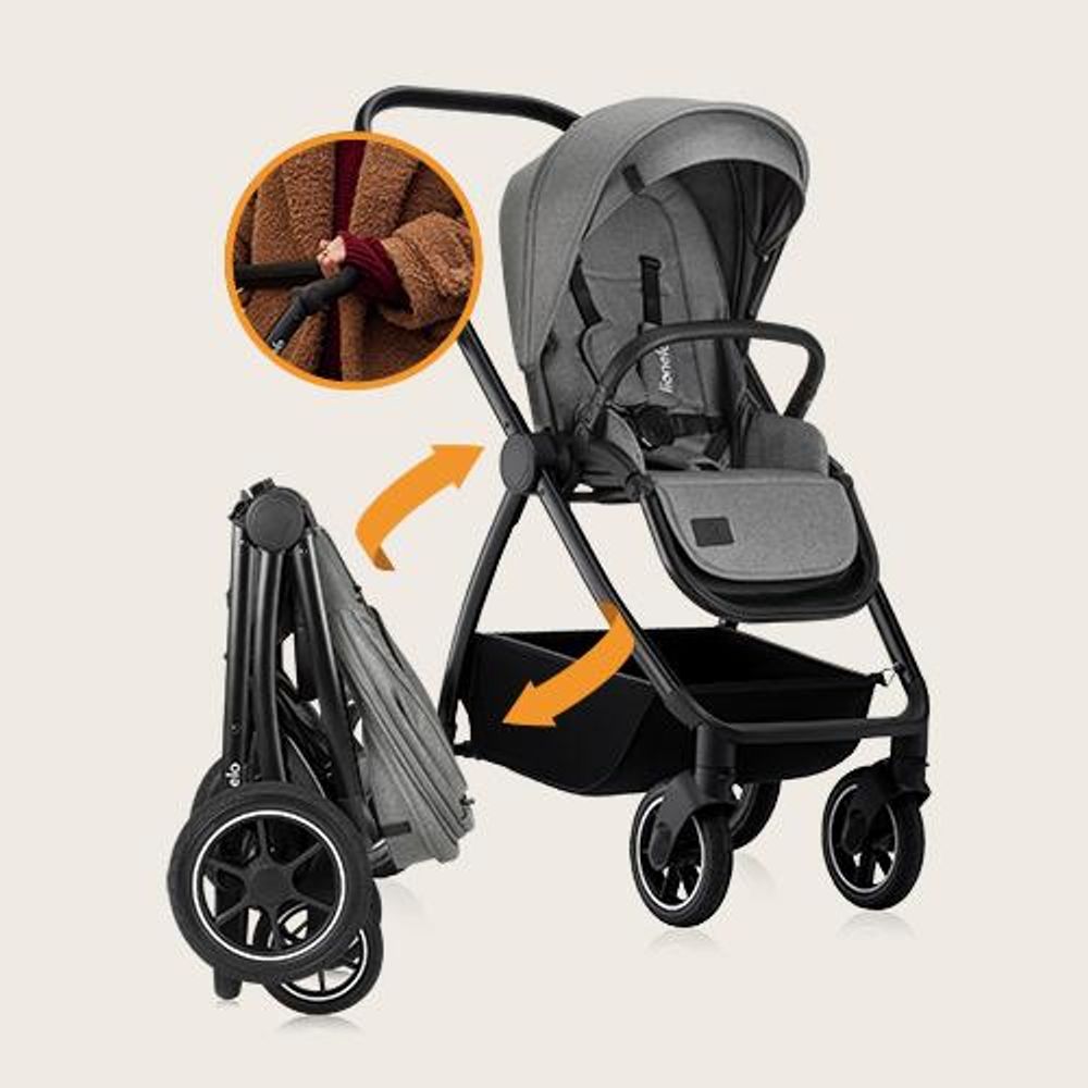 Lionelo Kombikinderwagen Meril 2in1 Babywanne bis zu 9 kg, 0-48 Monate bis zu 22 kg, Geländeräder 360°, Vollfederung, XXL-Verdeck - Grau