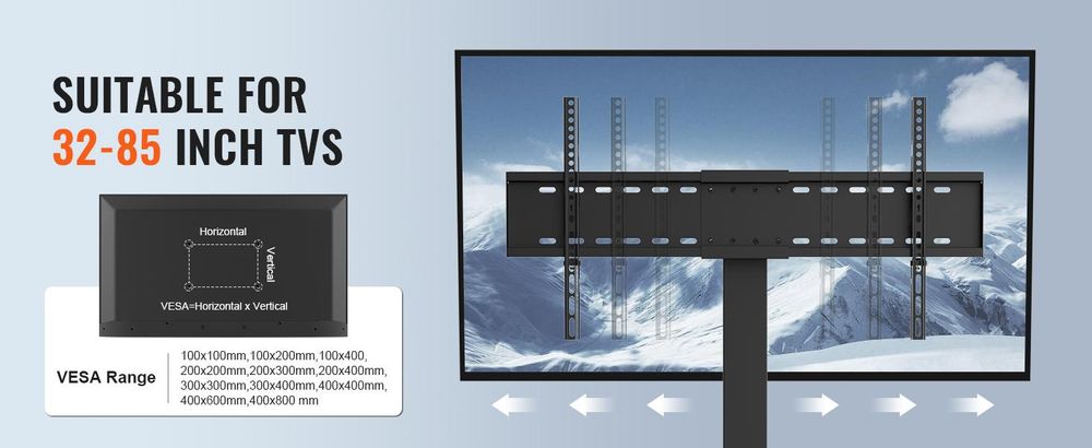 VEVOR Mobiler TV-Ständer, Mobiler TV-Wagen für 32 bis 70 Zoll Fernseher, Höhenverstellbarer Tragbarer TV-Ständer mit Rädern, Doppelschale für audiovisuelle Geräte, Rollender TV-Ständer mit Halterung für Schlafzimmer, Wohnzimmer, 81,3-215,9 cm, Fest-b