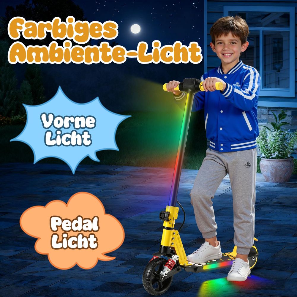 KXQ-EPRO Elektroscooter Kinder Klappbar Elektroroller Gelb Kinderroller Für Kinder und Jugendliche 130W Motor,14 km/h,5-8 km Reichweite E-Scooter