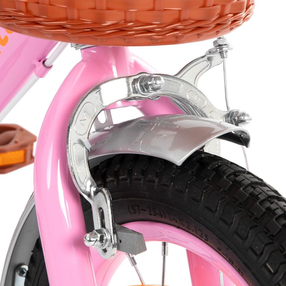 HILAND Stitch 14 Zoll Kinderfahrrad für Mädchen 3 4 5 6 7 Jahre alt mit Vorderkorb, Stützrädern, Schutzblech, Klingel, Rosa