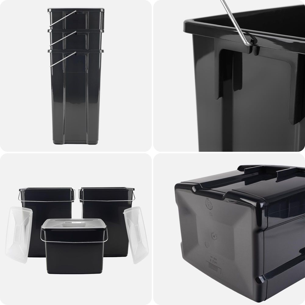 CURVER Abfalleimer Set Abfalltrennungsset  Sortieren Mülleimer 2x10L + 6L Küchen-Mülleimer Mülleimer Mülltrennsystem Tragegriff Deckel inkl. Halterung