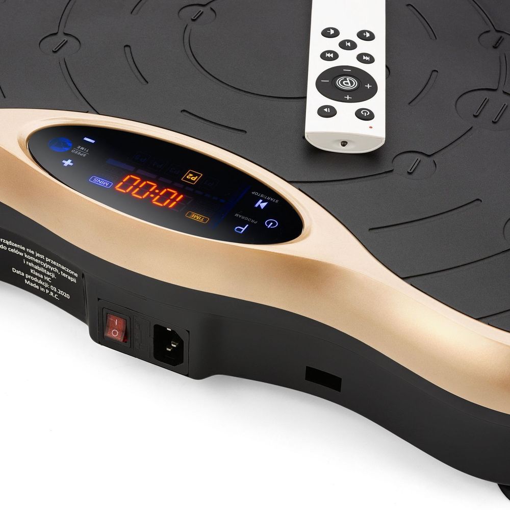 Gymtek® Vibrationsplatte Vibrotrainer - bis 180kg - 5 Ausbildungsprogramme, 99 Stufen - 2 Expanderbänder - Bluetooth, Fernbedienung, LCD, Lautsprecher
