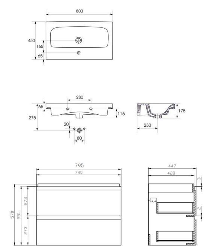 AQUA for you | Badmöbelset - CERSANIT MODUO - Waschtisch mit Unterschrank - 80 cm - Badmöbel - weiß glänzend -mit MDF Softclose, Waschtischkombination