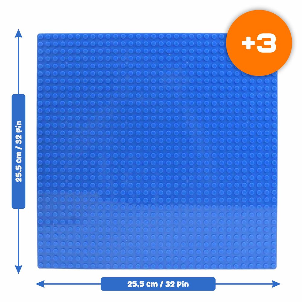 Bauplatte 32x32 Noppen für Bausteine, Grundplatte kompatibel mit allen führenden Marken, 25,5 x 25,5 cm, EVI KIDS, Blau