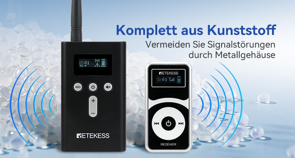 Retekess T130P Kabelloses Audio Guide System, Whisper Tour Guide, 160m, Lange Standby, Abgestufte Geräuschreduzierung, Typ-C Aufladung 10 Empfänger