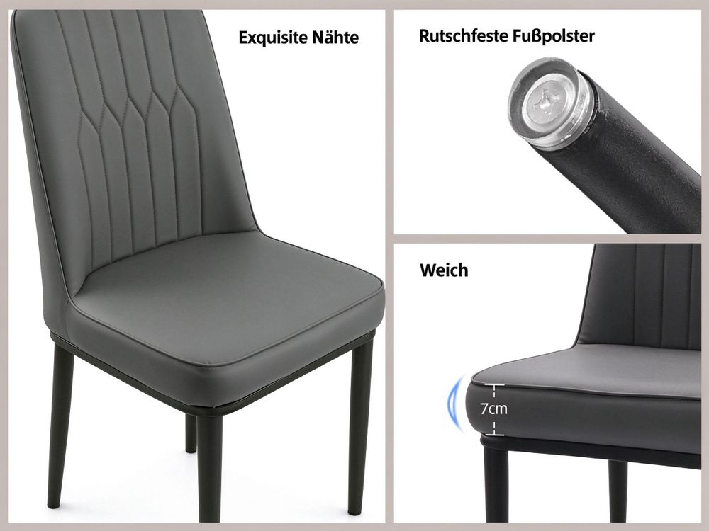 Esszimmerstühle 4er Set Küchenstuhl Wohnzimmerstuhl Polsterstuhl mit Metallbeine Kunstleder-Stuhl, Grau
