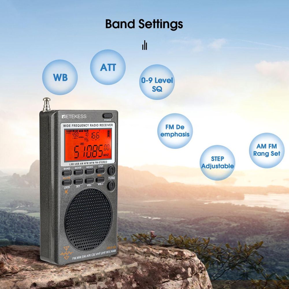 Retekess TR110 Tragbares Digitalradio, Kurzwellen BBS Funktion, FM MW Air Band Weltweiter, Sleep-Timer, externe Antenne, für Ausflüge im Freien