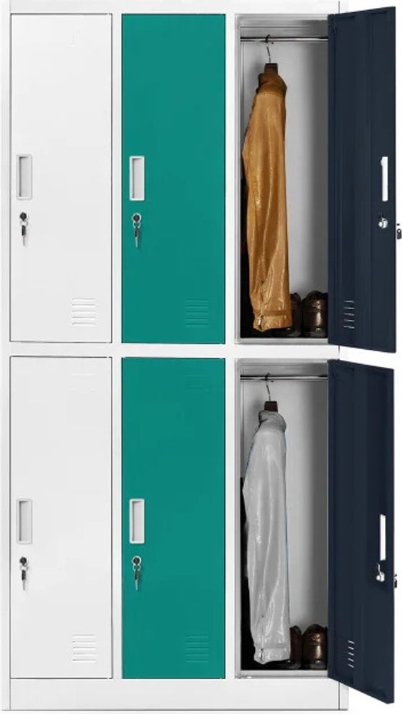 Jan Nowak Schließfachschrank Spind Umkleideschrank Spint Metallspind Garderobenschrank 6 Fächer 185 cm x 90 cm x 45 cm 'Igor', Mehrfarbig