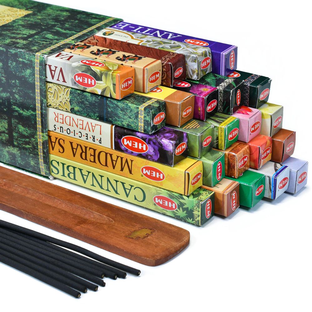 HEM - Räucherstäbchen Set 25 Düfte - Inkl. Elefanten-Halter - Natürliche Essenzen, Kräuter - Für Entspannung, Meditation - Handgefertigt