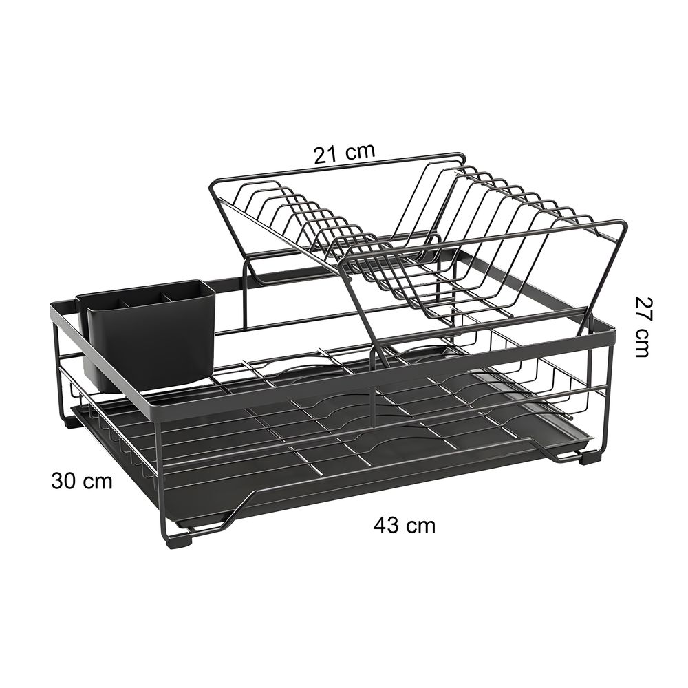 Geschirrabtropfgestell Abtropfgestell Geschirrstaender mit Auffangschale Abtropfgitter Geschirrkorb Dish Drying Besteckfach Schwarz 43,5x29x24 Retoo