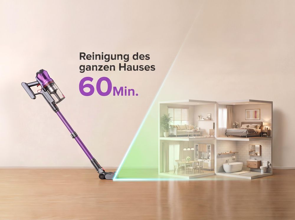 Lubluelu G20 80000Pa Akku Staubsauger Handstaubsauger Staubsauger Kabellos 450W Stielstaubsauger 60 Min Laufzeit mit Smart Display Anti Verwicklung