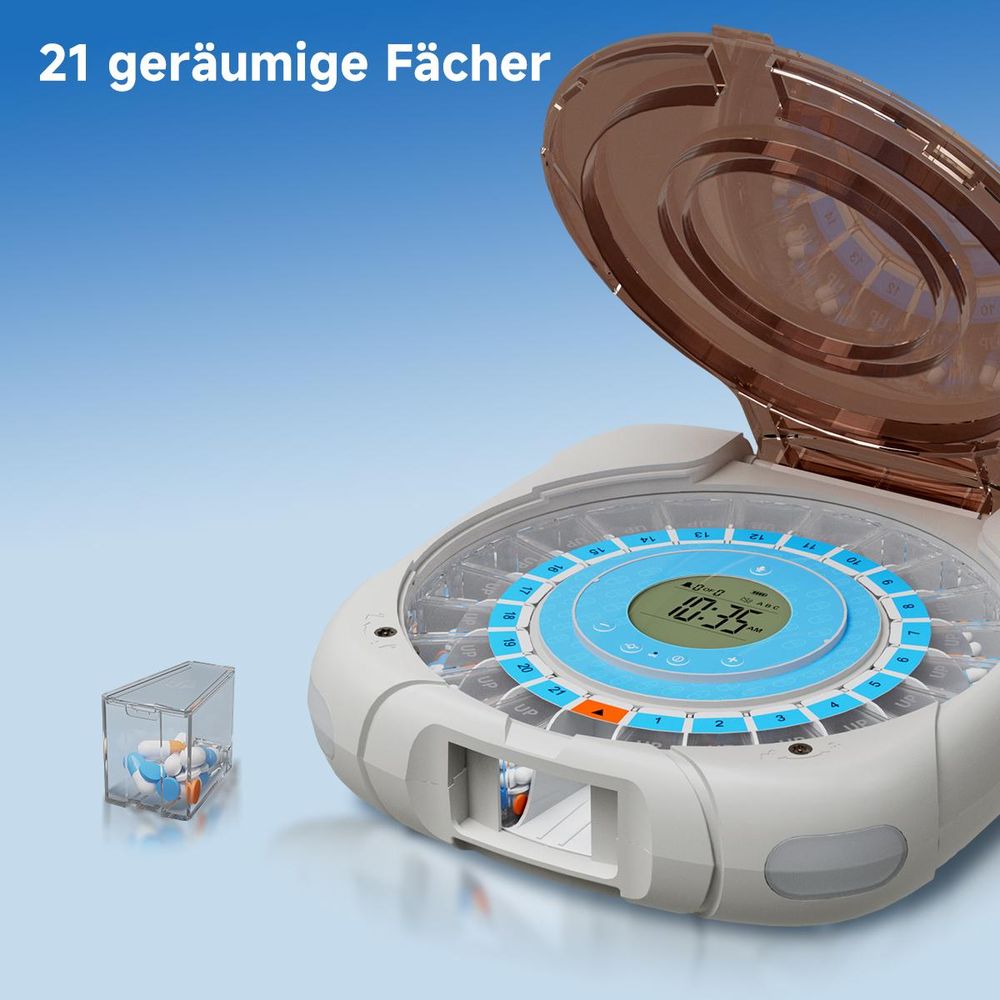 Retekess TH017 Smart-Pillenbox, Drahtlose WLAN-Kommunikation, Automatischer Pillenauswurf, 21 Pillenfächer, zwei Stromversorgungsoptionen,für Senioren