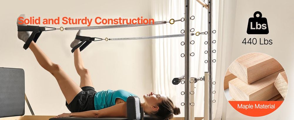 VEVOR Pilates Reformer, Holz-Pilates-Maschine für das Heimstudio, Krafttraining Workout-Ausrüstung mit doppeltem Widerstand, Reformer-Box, Sprungbrett, für fortgeschrittene Benutzer und Anfänger, bis zu 400 LBS, Ahornholzrahmen