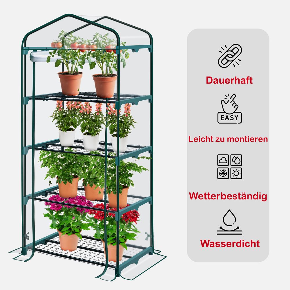KANWOD Transparent Gewächshaus Garten mit 4 Ablagen mit Aufrollbarer Tür, 158x68x50 cm