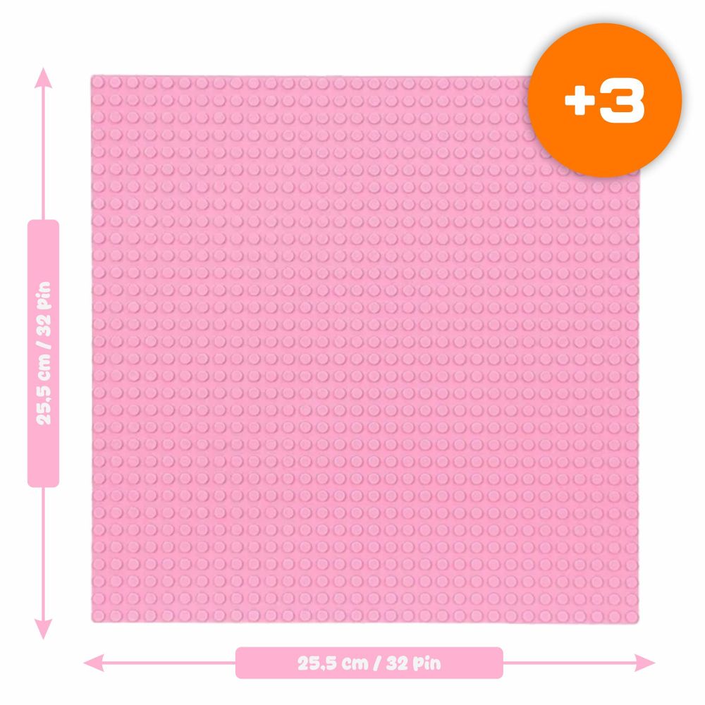 Bauplatte 32x32 Noppen, Grundplatte kompatibel mit gängigen Bausteinen, 25,5 x 25,5 cm, EVI KIDS, Rosa