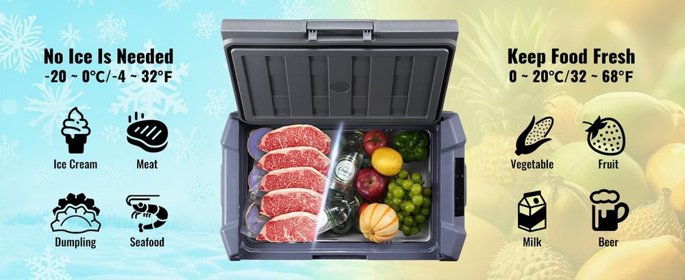 VEVOR Autokühlschrank, 12-Volt-Autokühlschrank, tragbarer 15-Liter-Einzelzonen-Gefrierschrank, einstellbarer Bereich von -4℉ bis 68℉, 12/24 V DC und 100-240 V AC-Kompressorkühler für Outdoor, Camping, Wohnmobil