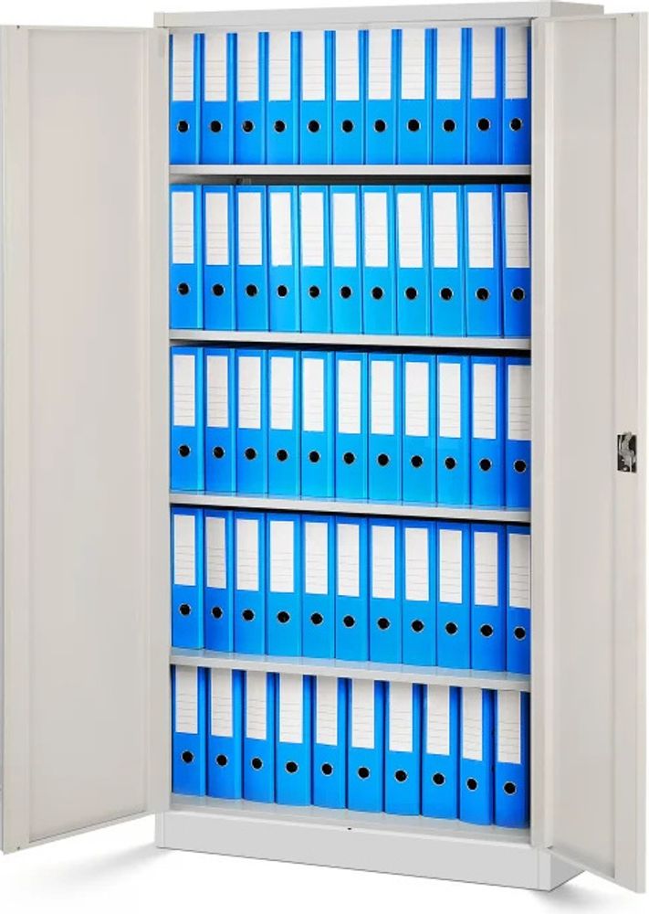 Aktenschrank Büroschrank Metallschrank Stahlschrank Werkzeugschrank Stahlblech Pulverbeschichtet Flügeltürschrank Abschließbar 195 cm x 90 cm x 40 cm Farbe: Weiß/Holzoptik
