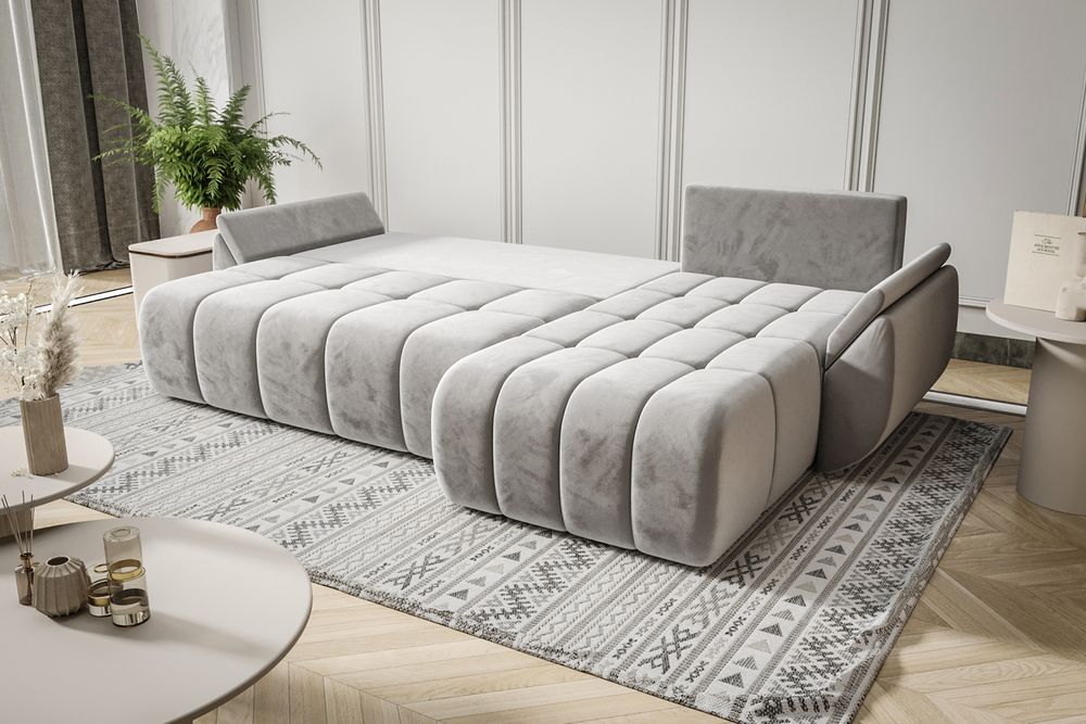 E-ZIMPAZ Ecksofa mit Schlaffunktion und Bettkasten CALVANI 185x282 cm, Eckcouch L-Form, Polsterecke, Sofa Samtstoff - Anthrazit MH97