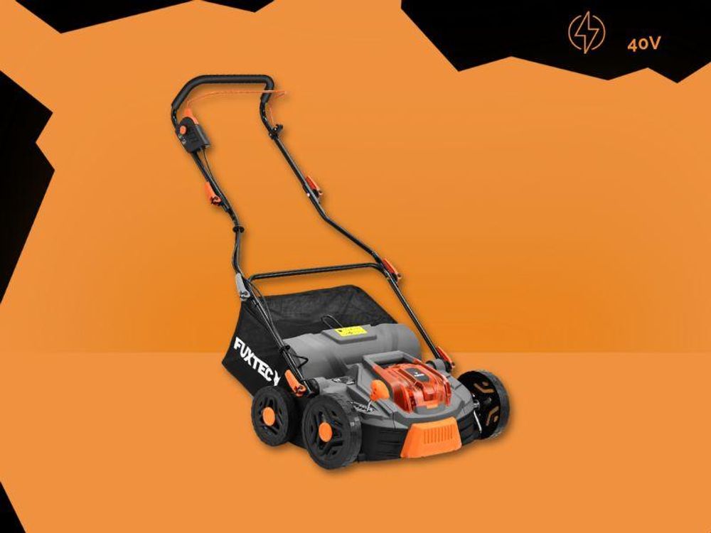 FUXTEC 40V Akku Vertikutierer FX-E2VE38SET - 38cm Schnittbreite | 11Kg | 2x20V | 2in1 Vertikutieren und Lüften | 45L Grasfangkorb | Höhenverstellbar